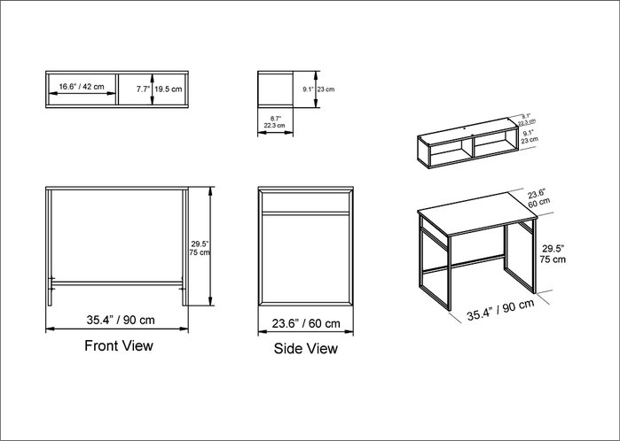 Hanah Home Mesa de Estudio Nogal y Negro, 90x75x60 cm, con Estante de Pared