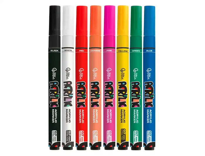 Liderpapel Rotuladores Acrylic de base agua, punta fina 0,7 mm, 8 unidades colores surtidos