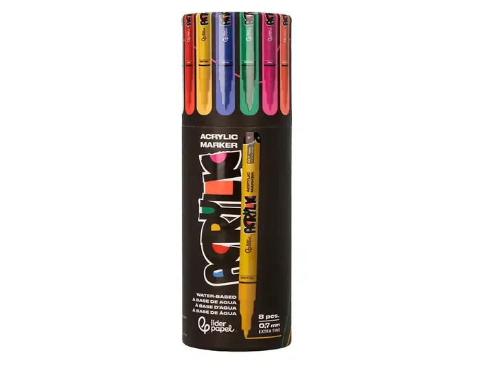 Liderpapel Rotuladores Acrylic de base agua, punta fina 0,7 mm, 8 unidades colores surtidos