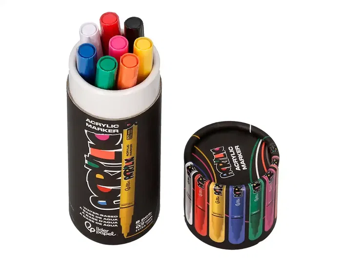 Liderpapel Rotuladores Acrylic de base agua, punta fina 0,7 mm, 8 unidades colores surtidos