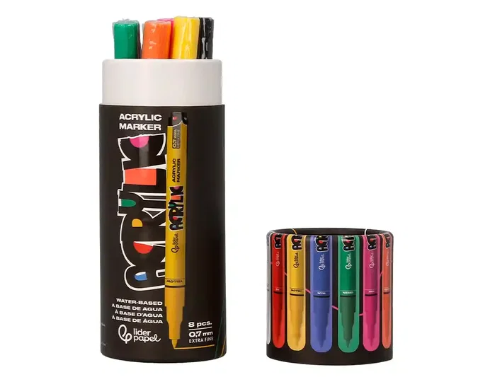 Liderpapel Rotuladores Acrylic de base agua, punta fina 0,7 mm, 8 unidades colores surtidos