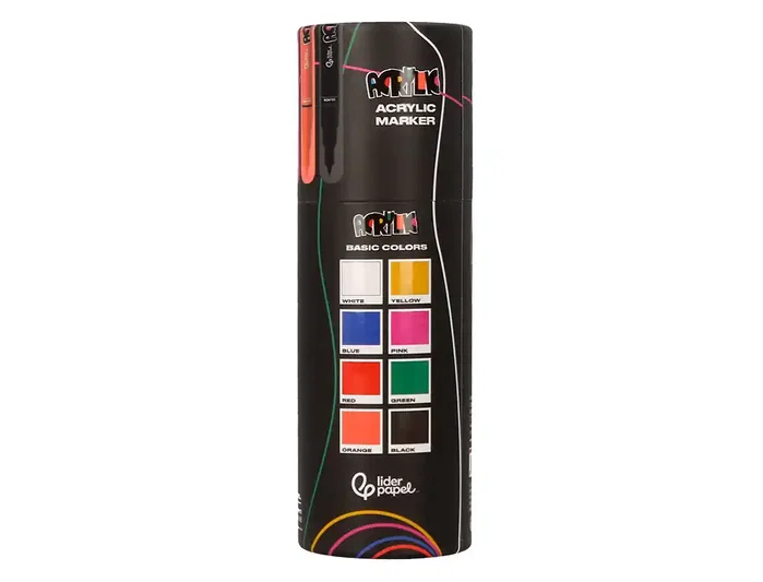 Liderpapel Rotuladores Acrylic de base agua, punta fina 0,7 mm, 8 unidades colores surtidos
