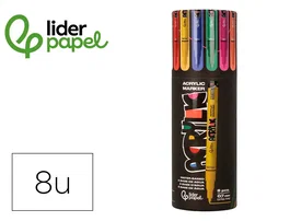 Liderpapel Rotulador Acrílico Base Agua Todo Tipo de Superficie Punta Fina 0,7 mm Caja de 8 Unidades Colores Surtidos