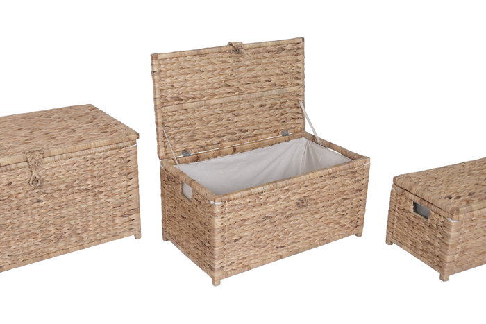 DKD Home Decor Set de 3 Baúles de Jacinto de Agua y Madera Natural