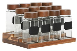 DKD Home Decor Especiero Set de 12 Cristal Transparente Acacia Natural 16.5 x 13 x 20.5 cm