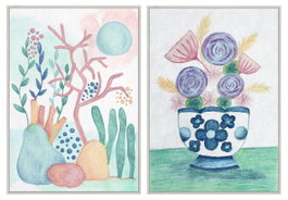 DKD Home Decor Cuadros Enmarcados de Lienzo y PS, Set de 2, Multicolor