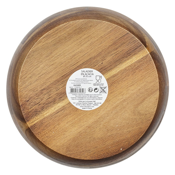 Home Deco Factory Ensaladera Colección Cocooning Madera Acacia Ø 25 cm x 10 cm para Servir