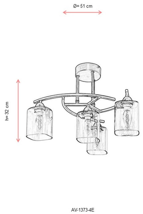 Opviq Lámpara de Araña AV-1373-4E, Metal, Cobre Envejecido, 32 cm Largo x 51 cm Diámetro, Elegante y Moderna para Hogar u Oficina