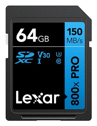 Lexar Tarjeta de Memoria SDXC 64 GB Professional 800x PRO UHS-I Clase 10 V30, 150 MB/s, Negra, Resistente
