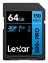 Lexar Tarjeta de Memoria SDXC 64 GB Professional 800x PRO UHS-I Clase 10 V30, 150 MB/s, Negra, Resistente