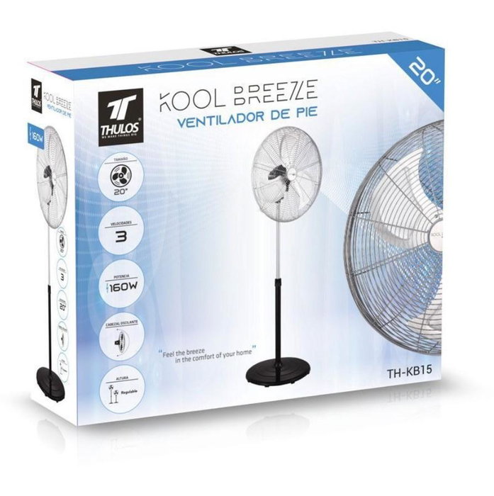 Thulos KB15 - Ventilador de Pie 50 cm, Oscilante, 3 Velocidades, Altura Regulable 142 cm, 160W, Rejilla Protectora