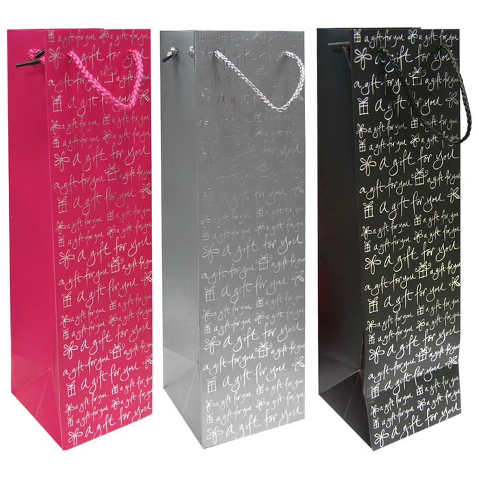 Party Time Bolsa de Regalo para Botella Surtida en Papel con Asas de Cuerda 10.5x10.5x36 cm