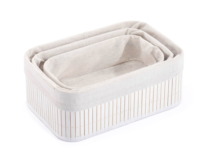 Confortime Set de 3 Cestas de Ordenación de Bambú Blanco, Dimensiones: 30x20x12 cm, 28x18x10 cm y 25 cm (6 Unidades)