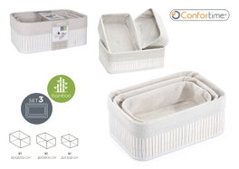 Confortime Set de 3 Cestas de Ordenación de Bambú Blanco, Dimensiones: 30x20x12 cm, 28x18x10 cm y 25 cm (6 Unidades)