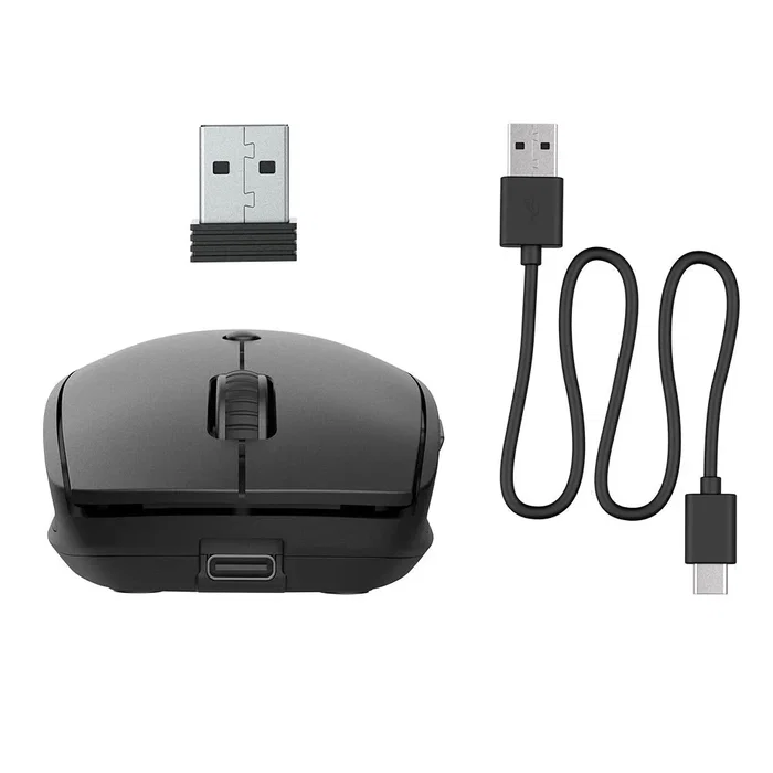 JLab Go Recharge Ratón Inalámbrico Ambidiestro para Viajes, Bluetooth 5.0 + USB Type-A, 1600 DPI, 6 Botones, Negro