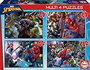 Educa Puzzle Multi 4 Puzzles 50-80-100-150 Piezas Ultimate Spider-Man, 5 a 8 Anos, en Español e Ingles