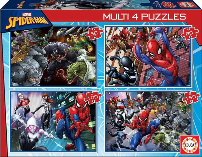 Educa Puzzle Multi 4 Puzzles 50-80-100-150 Piezas Ultimate Spider-Man, 5 a 8 Anos, en Español e Ingles