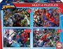Educa Puzzle Multi 4 Puzzles 50-80-100-150 Piezas Ultimate Spider-Man, 5 a 8 Anos, en Español e Ingles