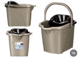 Arte Regal Cubo Fregar 15L Negro Gris 41x32x31 cm con Ruedas (Set de 10)