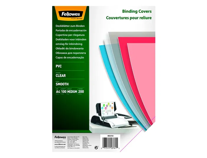 Fellowes Tapa Encuadernacion PVC Transparente Cristal DIN A4 200 Micras Pack 100 Unidades
