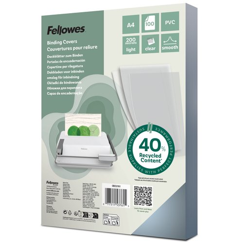 Fellowes Portadas de Encuadernación A4 Transparente 200 Micras Fellowes Portadas de Encuadernación A4 Transparente 200 Micras