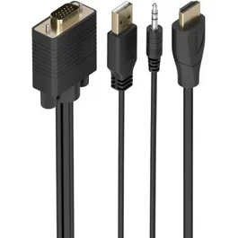 Aisens Cable Conversor A115-1008 de SVGA y Audio a HDMI con USB de Alimentación, 1.5m, Negro, Resolución 1080P, Plug and Play