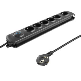 Qoltec Regleta de protección con 6 enchufes, 1.8 m, negro