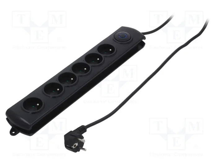 Qoltec Regleta de protección con 6 enchufes, 1.8 m, negro