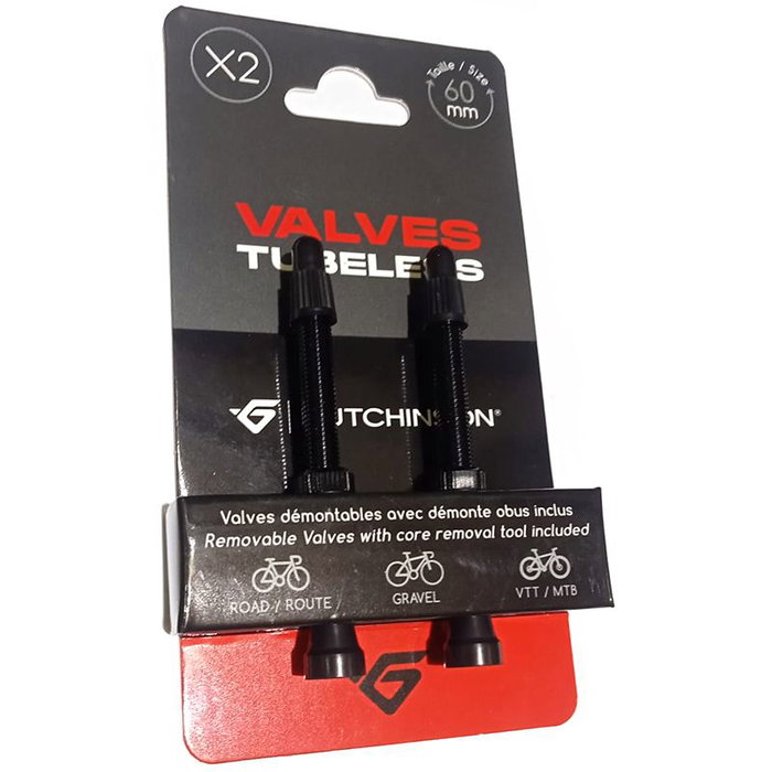Hutchinson Juego de 2 Válvulas Tubeless de Aluminio 60mm con Desmontaobús Hutchinson Juego de 2 Válvulas Tubeless de Aluminio 60mm con Desmontaobús
