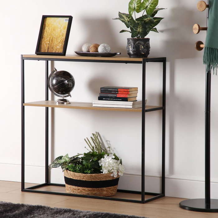 Versa Consola Blossom Oscura 30x90 cm - Madera Roble y Metal