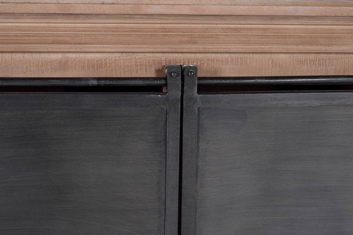 GINER Y COLOMER Alacena Industrial Madera de Mango 4 Puertas Correderas 6 Cajones Gris Oscuro Natural