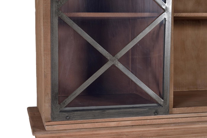 GINER Y COLOMER Alacena Industrial Madera de Mango 4 Puertas Correderas 6 Cajones Gris Oscuro Natural