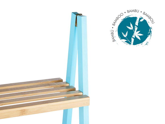 Berilo Estanteria Escalera 4 Estantes Bambu y Madera Pino Azul y Natural 40 x 109.3 x 30 cm