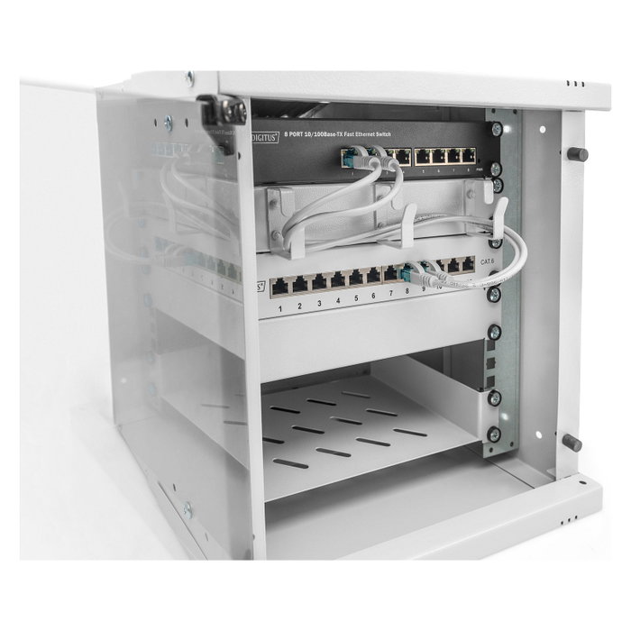Digitus SOHO PRO Rack de Pared 6U, Caja Mural de 10", 60 kg de Capacidad, Gris, Gestión de Cables, Dimensiones: 325x315x300 mm