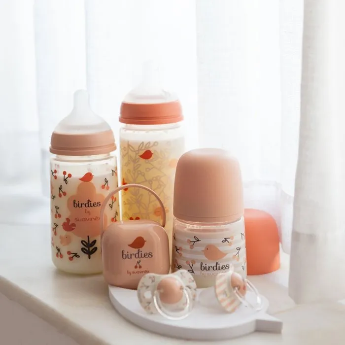 Suavinex Biberón Birdies con Tetina SX Pro L - 360 ml - Para bebés a partir de 6 meses - Color Rosa - AACMV27400