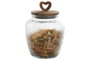DKD Home Decor Set de 6 Botes de Cristal y Acacia Corazón 1,8L