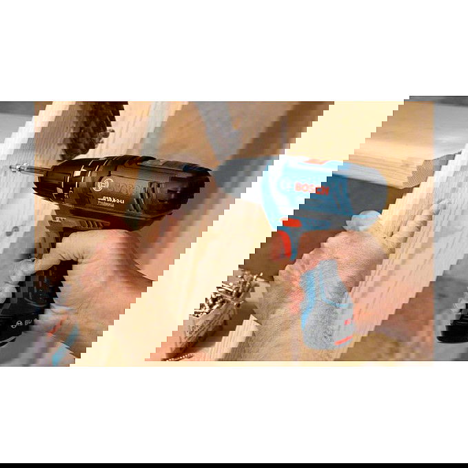 Bosch GSR 10,8-2-LI Professional GSR 12V-15 - Taladro atornillador a batería 10.8V, 2 velocidades, 21 paradas de par, función percutor, sin llave, luz LED