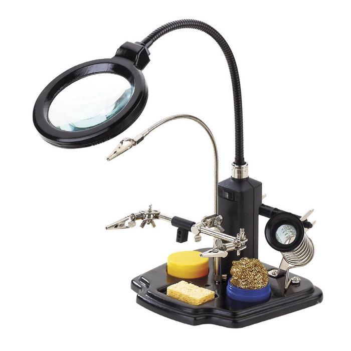 Nimo Hrv7571 Soporte para Soldador con Lupa con Luz LED (Lente Ø90mm, Brazo Flexo 265mm), Pinzas de Cocodrilo, Soporte para Carrete y Accesorios para Trabajos sin Manos Nimo Hrv7571 Soporte para Soldador con Lupa con Luz LED (Lente Ø90mm, Brazo Flexo 265mm), Pinzas de Cocodrilo, Soporte para Carrete y Accesorios para Trabajos sin Manos