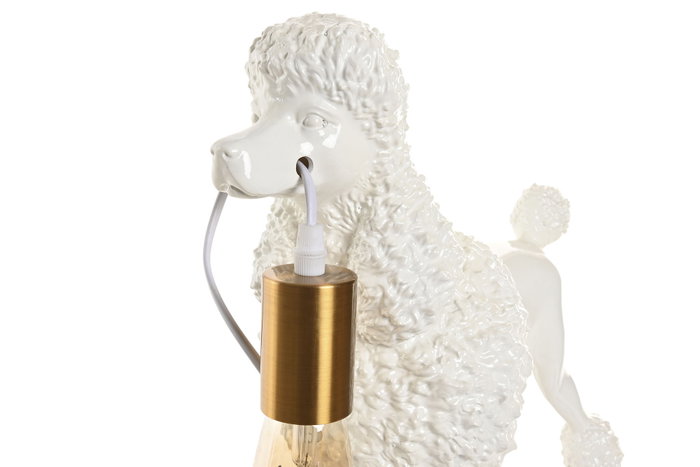 DKD Home Decor Lámpara Sobremesa Moderno Blanco Dorado Perro 15x36x40 cm