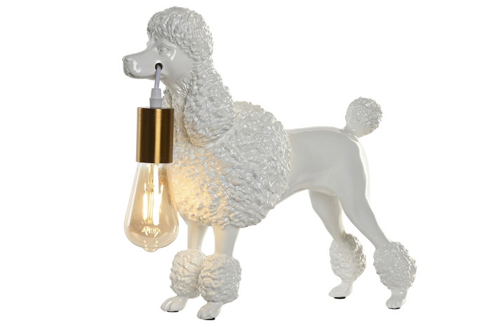 DKD Home Decor Lámpara Sobremesa Moderno Blanco Dorado Perro 15x36x40 cm