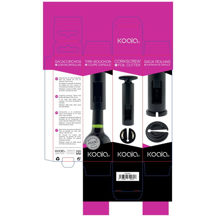 Sacacorchos Abs y Teflón Bodega Koala 17x6,5x5 cm