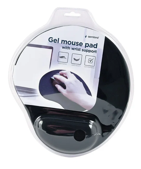 Gembird MP-GEL-BLACK Alfombrilla para Ratón con Reposamuñecas de Gel Negro, Antideslizante, 260x220 mm