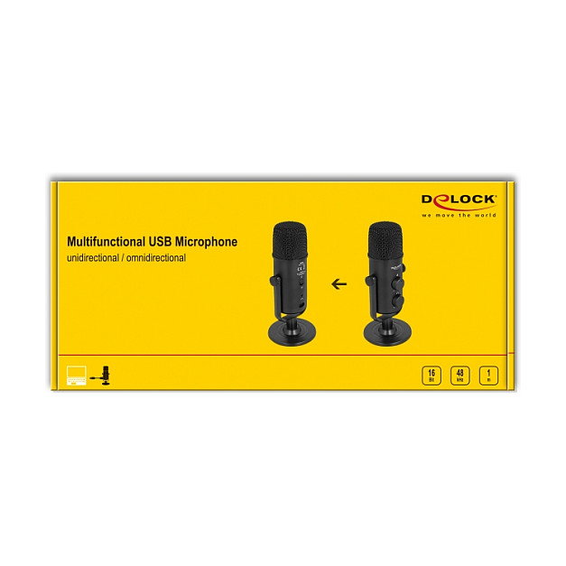 DeLOCK Micrófono USB de doble cápsula con toma de auriculares 3,5 mm y control de volumen DeLOCK Micrófono USB de doble cápsula con toma de auriculares 3,5 mm y control de volumen