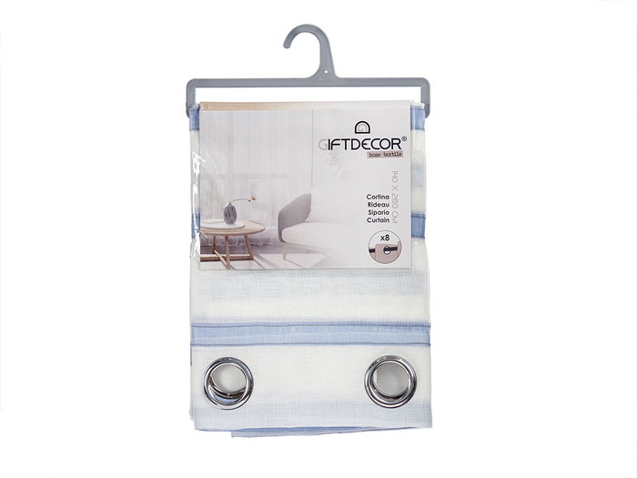Giftdecor Cortina Visillo Rayas Azul 140 x 260 cm (Set de 6)