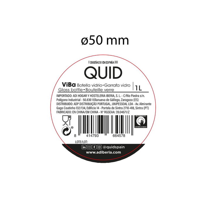 Botella Mesa Vidrio Viba Quid 1 L (12 Unidades)