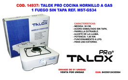 TALOX PRO Hornillo a gas de 1 fuego sin tapa MST-GS34