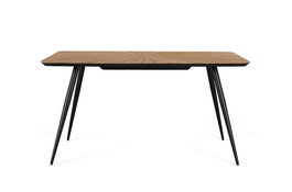 Giner y Colomer Mesa de Comedor de Madera de Teca Reciclada 150 cm Rectangular con Diseño Radial y Patas de Hierro Negro