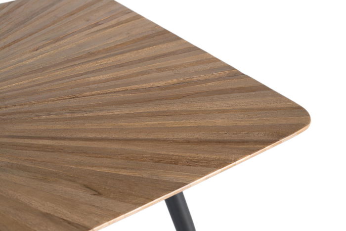Giner y Colomer Mesa de Comedor de Madera de Teca Reciclada 150 cm Rectangular con Diseño Radial y Patas de Hierro Negro