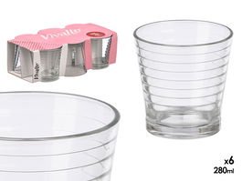 Vivalto Set 6 Vasos Raya Horizontal 280ml Vidrio Transparente 27 x 9 x 16 cm (Set de 8)