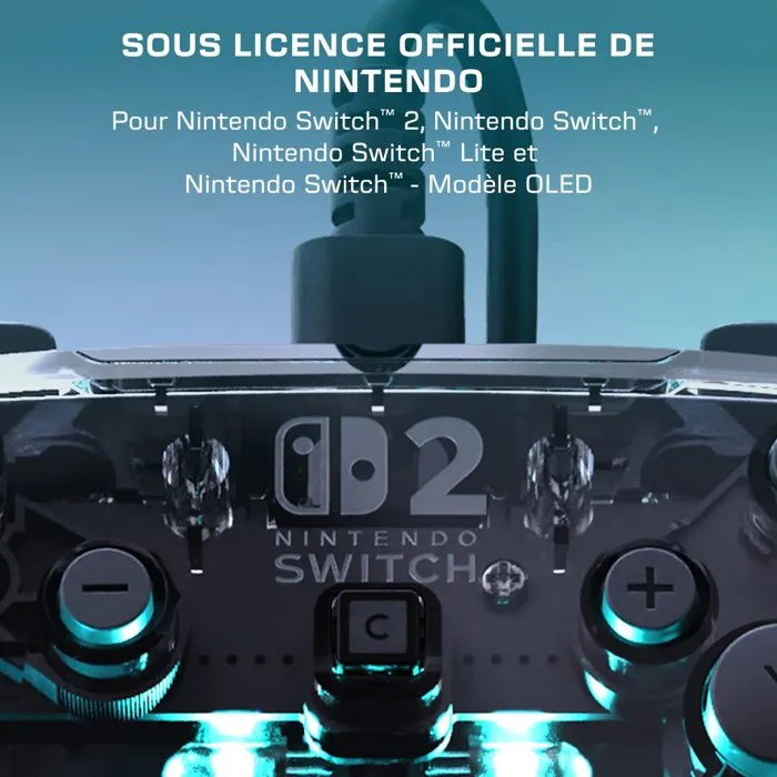 Turtle Beach Gamepad Afterglow RGB para Nintendo Switch 2, Con Cable, Transparente
